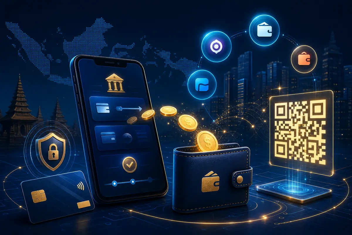 Ilustrasi deposit via mobile banking, e-wallet, dan QRIS