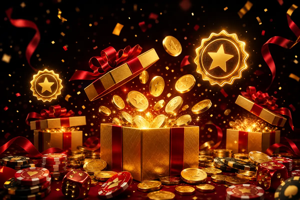 Ilustrasi promosi Megajudi303 dengan kotak hadiah emas dan koin